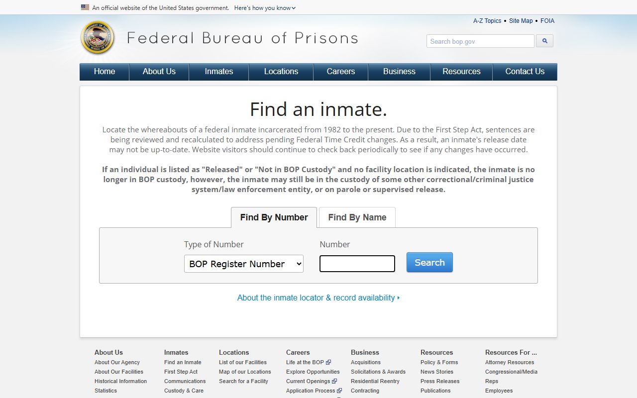 Federal BOP inmate locator for Sutton County federal custody searches